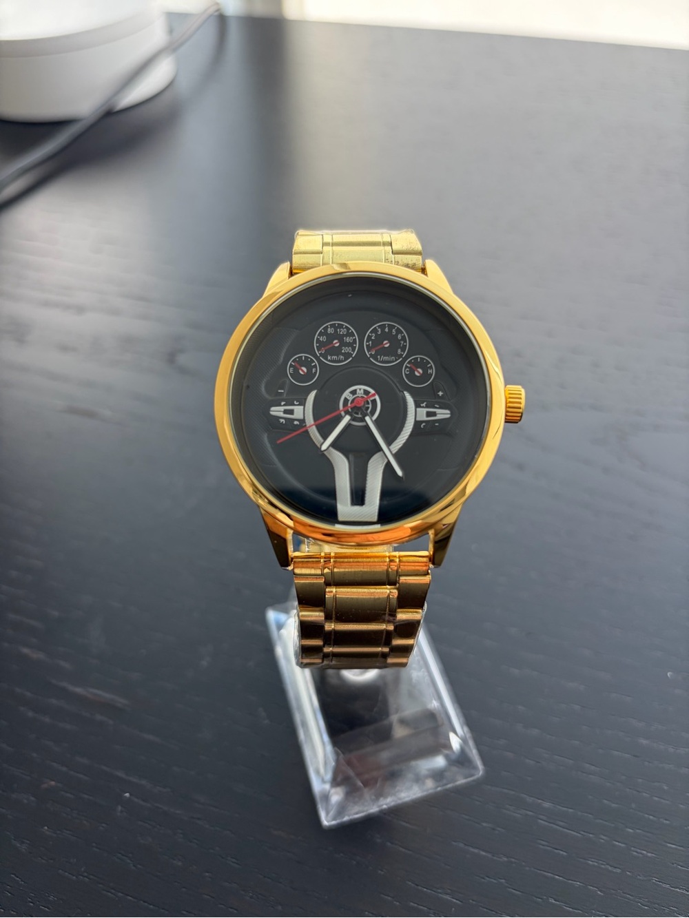 Gold Wristwatch with BMW Dashboard Dial